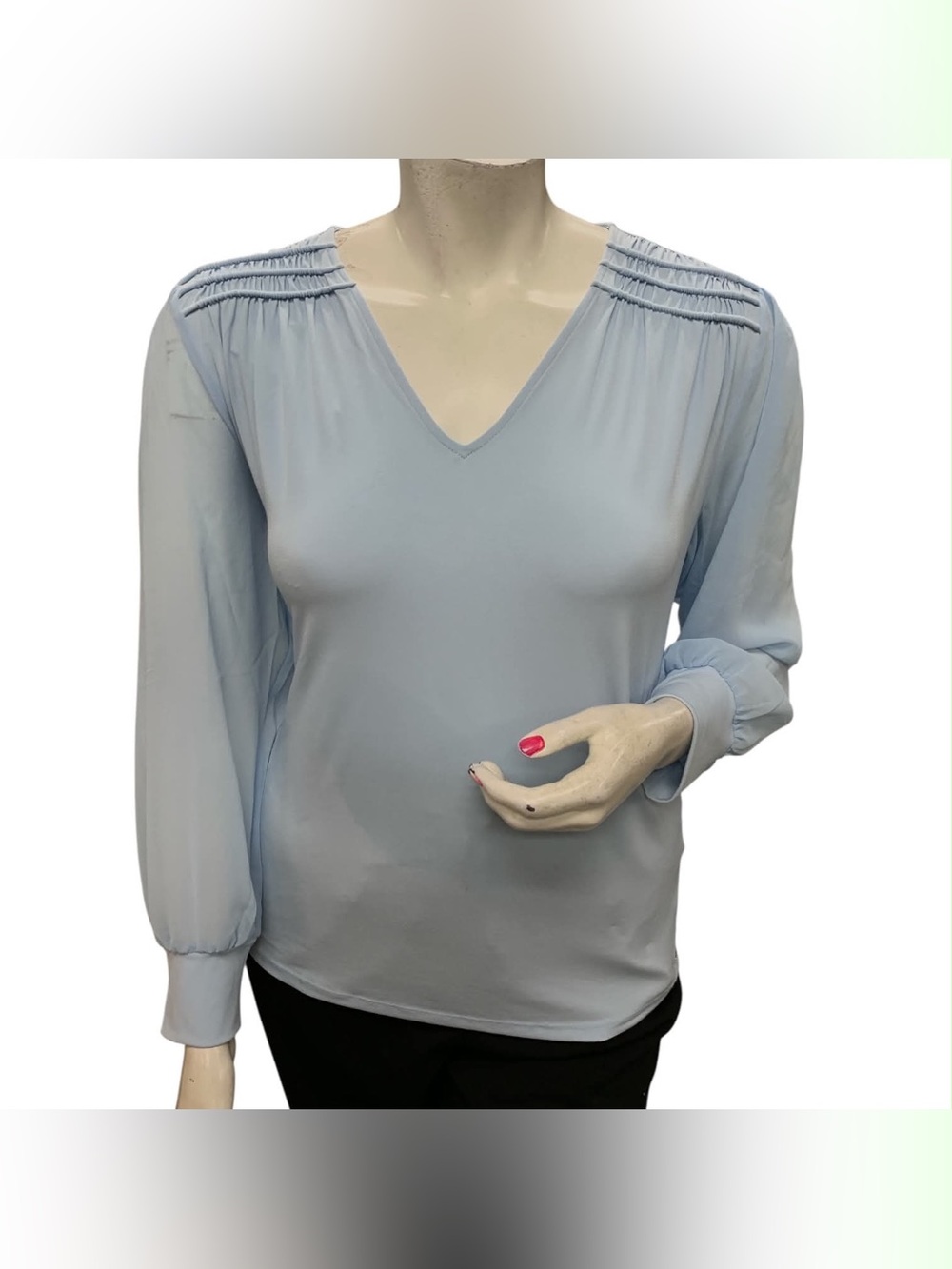 Calvin Klein Pale Blue V-Neck Long Sleeve Blouse Size XL
